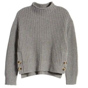 MADEWELL FUNNEL MOCK NECK SIDE-BUTTON WOOL BLEND SWEATER #AD043. Sz M
